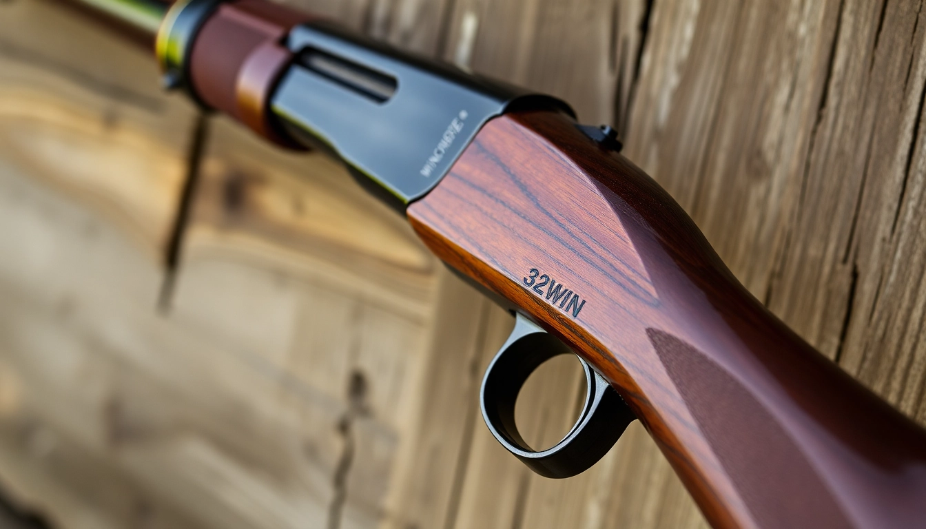 Detailed shot of a 32WIN cartridge in a classic Winchester rifle for sharpshooting enthusiasts.