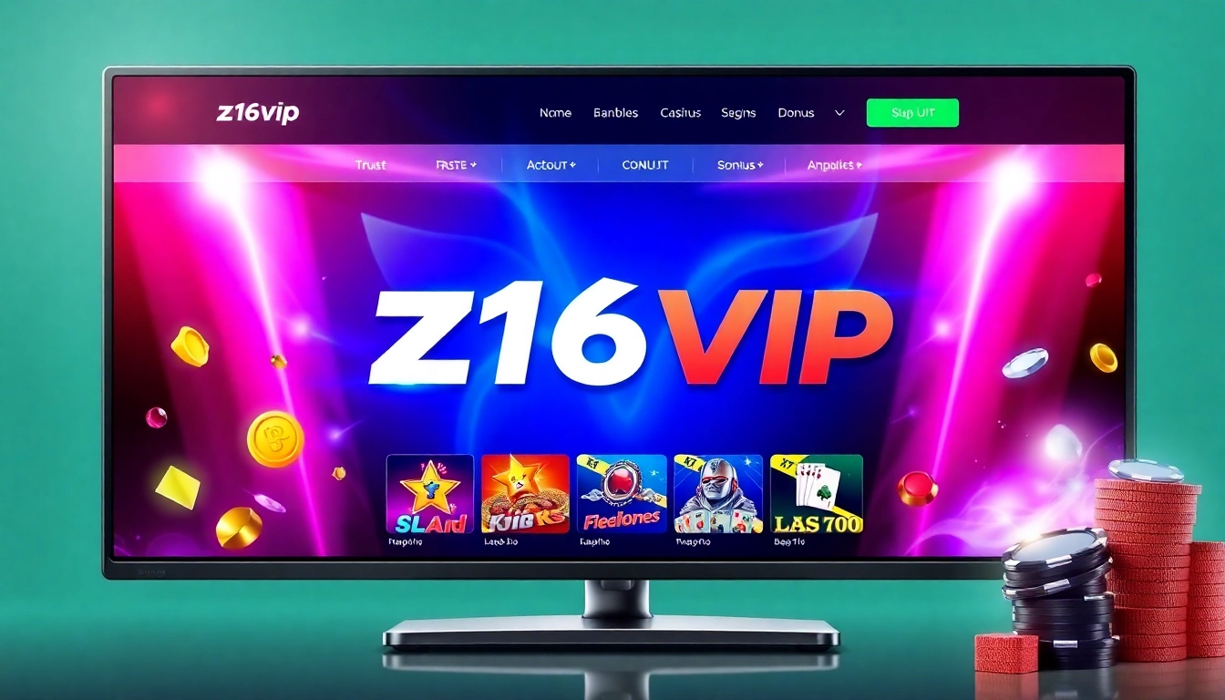 Z16vip online gaming platform with vibrant casino elements and modern design for engaging user experience