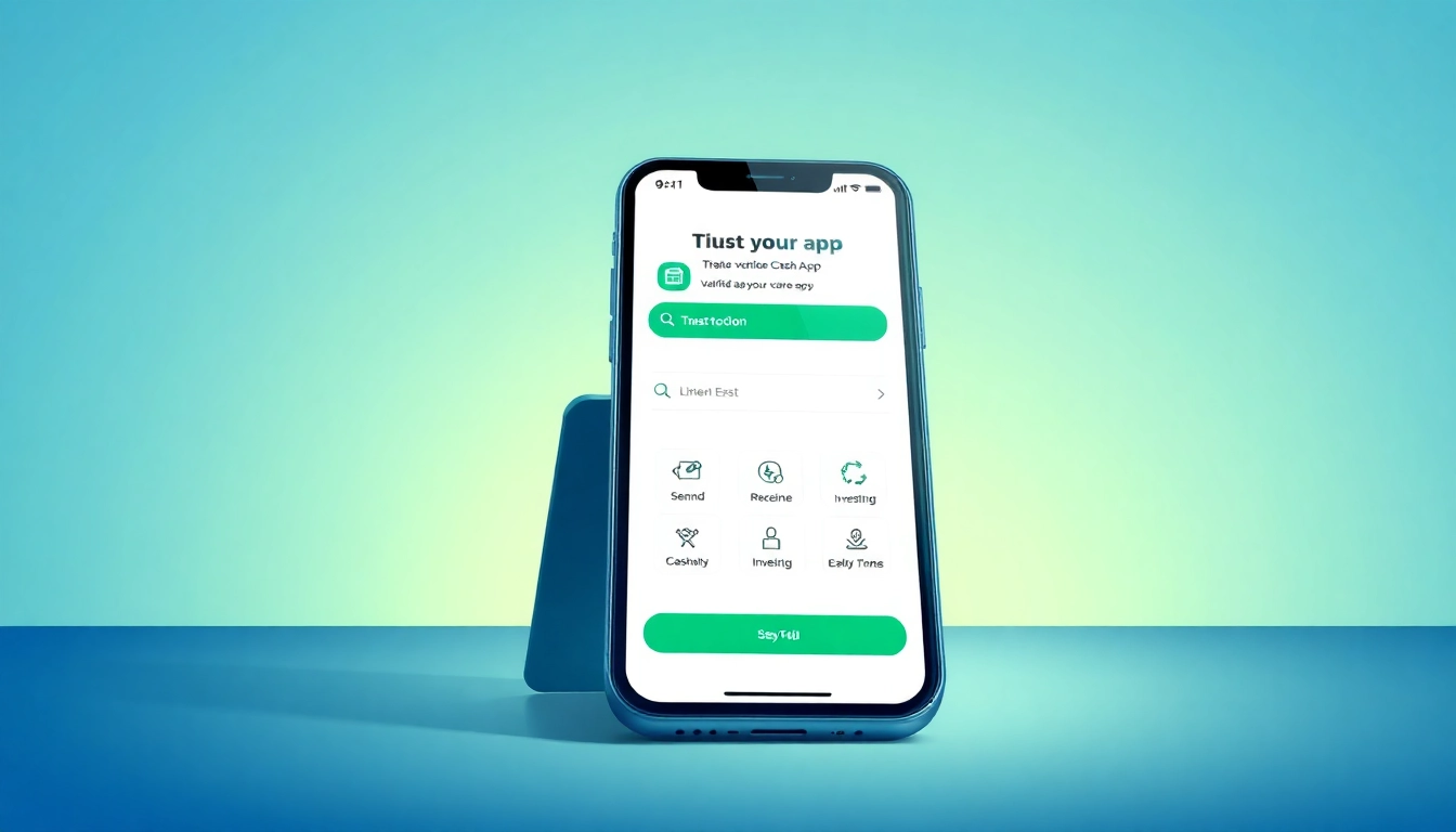 Smartphone displaying a verified Cash App account with transaction icons on a modern, sleek background.