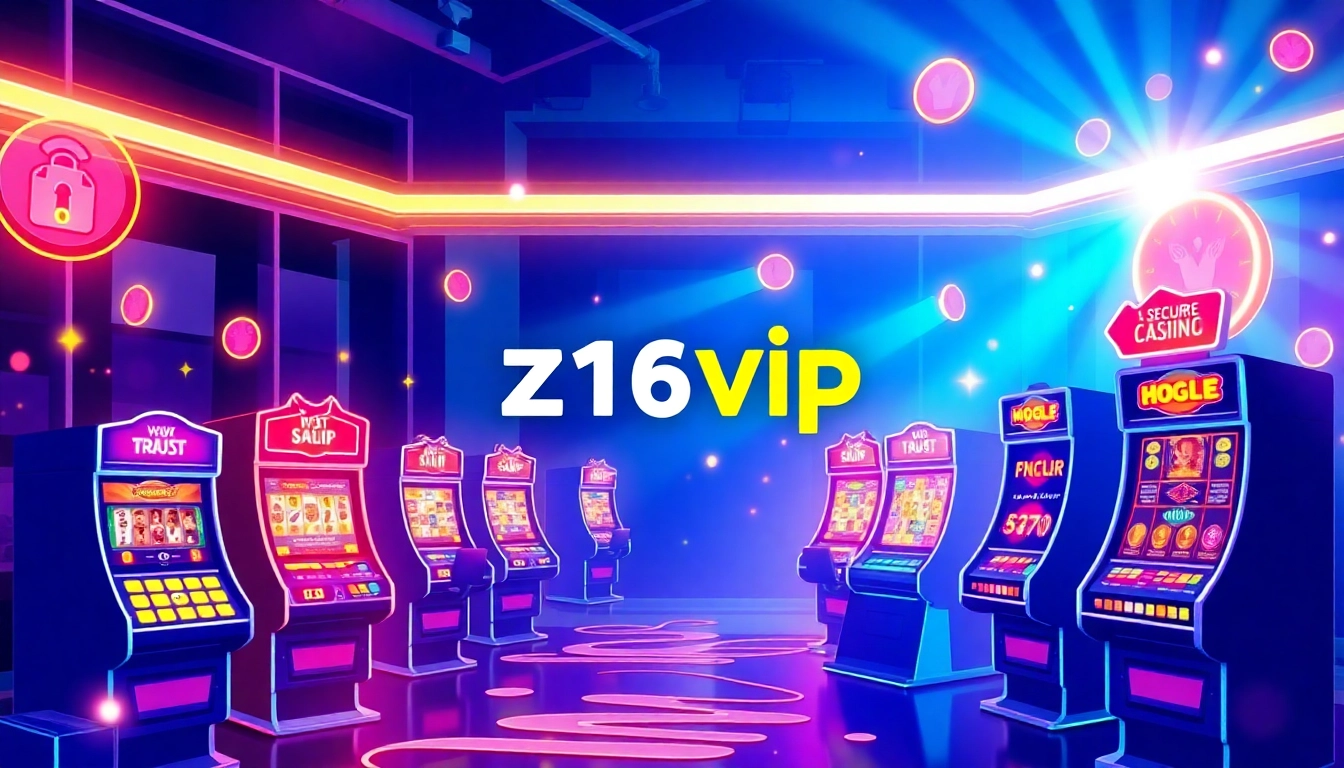 Z16vip logo displayed on a secure online gambling platform with slot machines and mobile
