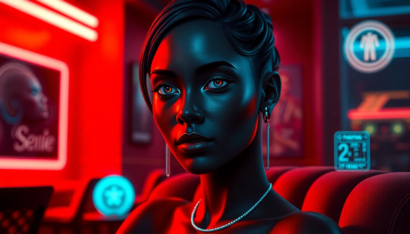 Neon-lit NSFW AI Generator companion portrait with photorealistic skin texture.