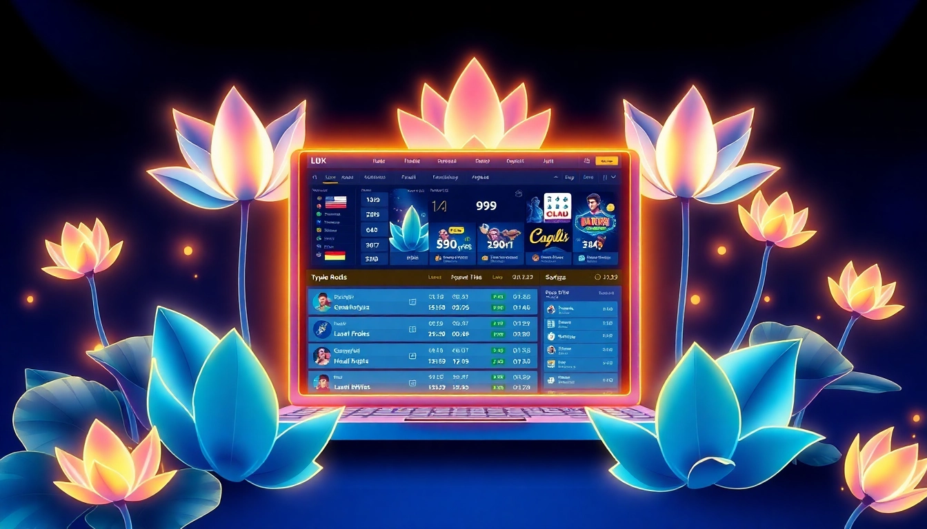 Lotus365 online betting platform logo with vibrant lotus design and live sports interface for user engagement.