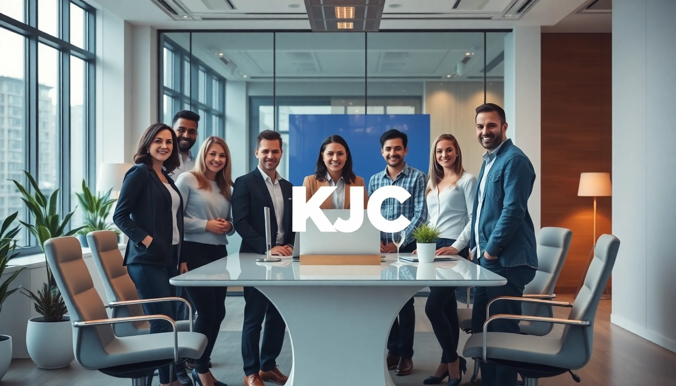 KJC professional team collaborating in a modern office, emphasizing expertise and trustworthiness
