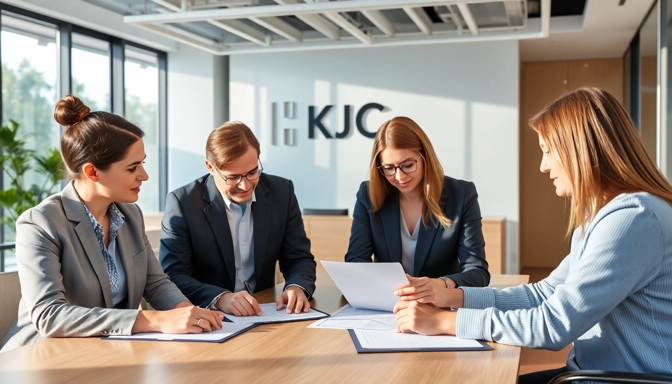 KJC legal services team reviewing documents in a professional setting to emphasize trust and