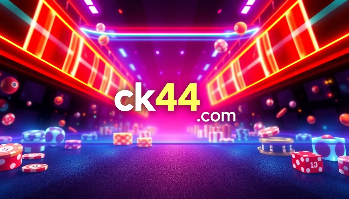ck44.com online casino platform featuring vibrant gaming interface with neon casino theme and engaging visuals.