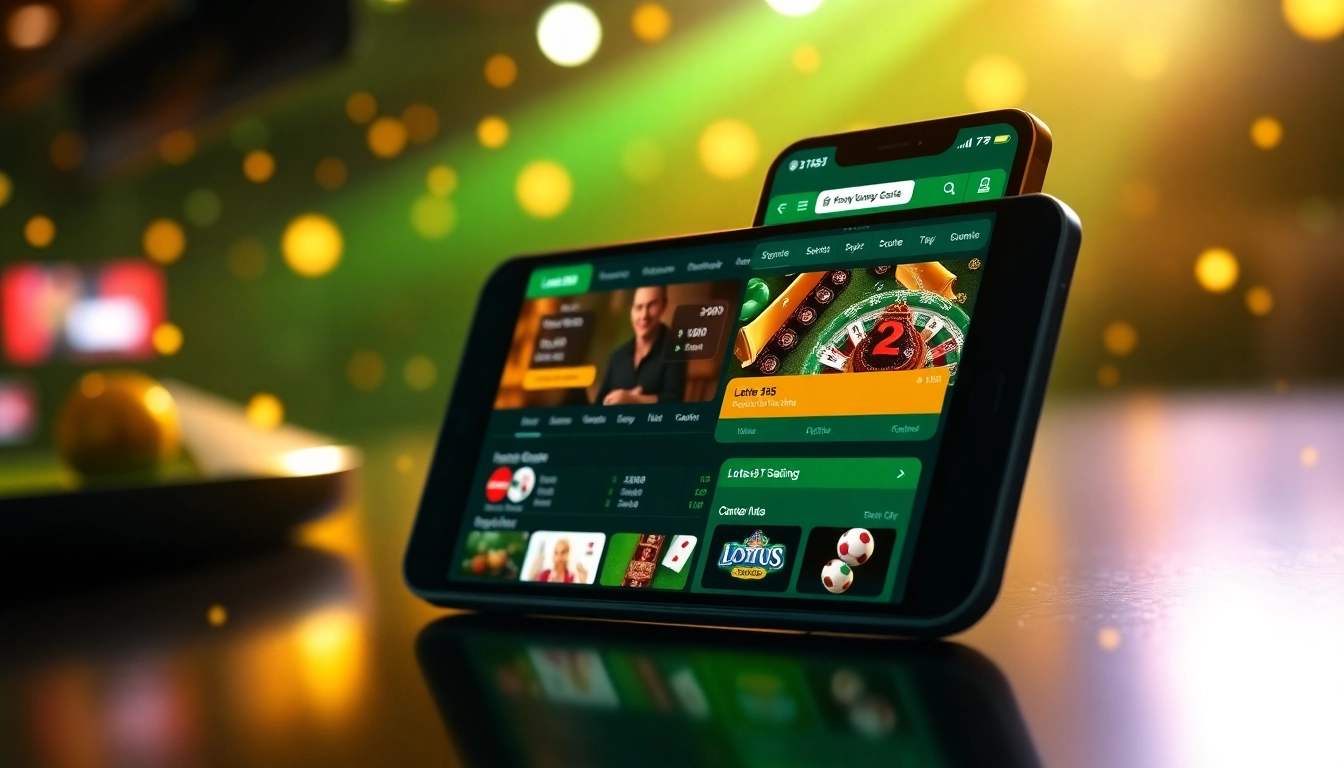Lotus365 betting platform on mobile device with live sports and casino in vibrant colors