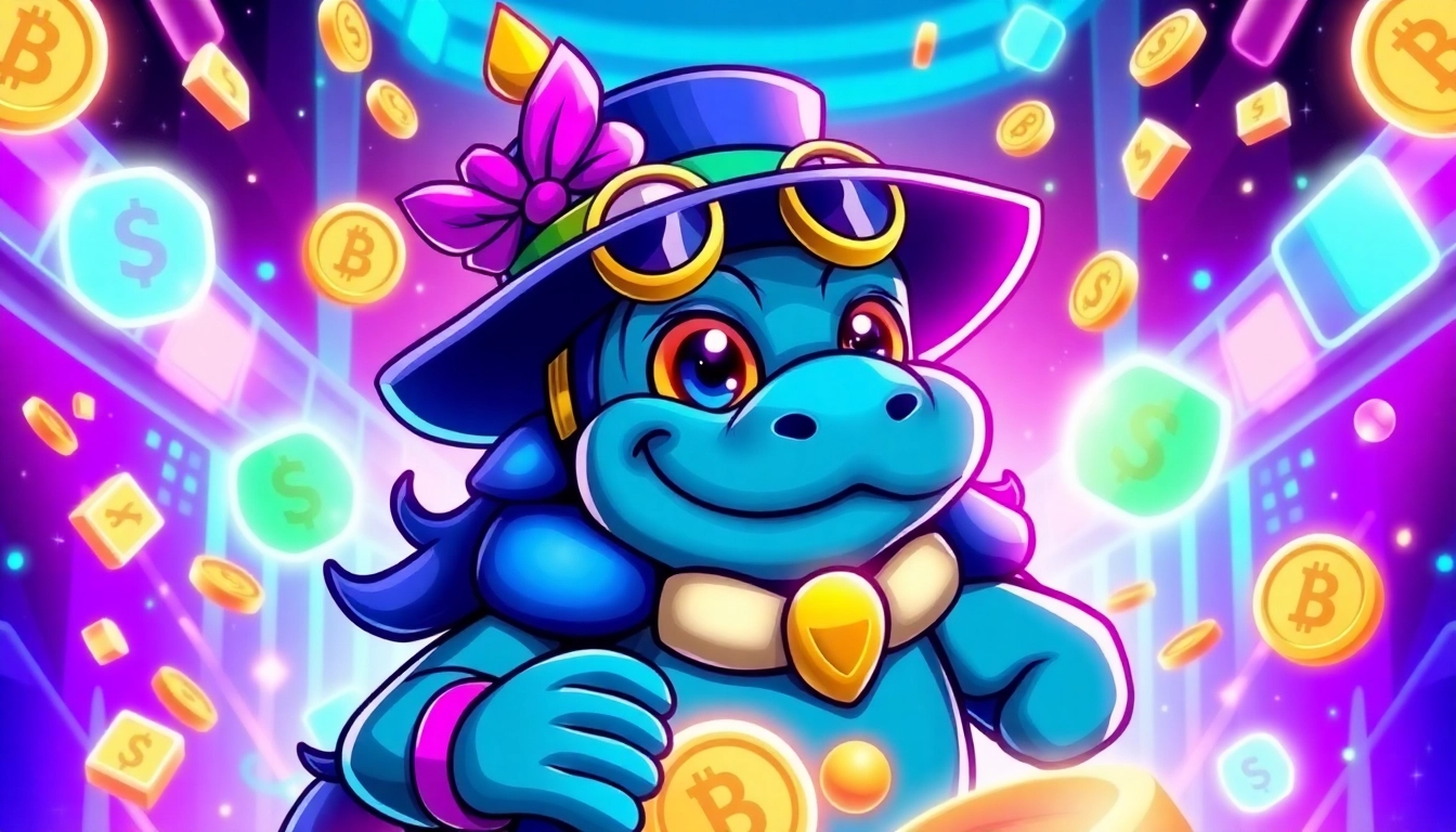 Pepe Coin themed illustration showing mascot with gambling and blockchain elements to attract