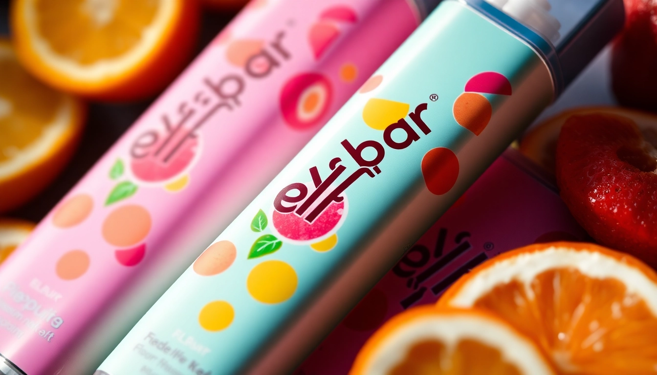 Elf Bar disposable vape highlighting flavors and sleek design for adult vapers in vibrant setting