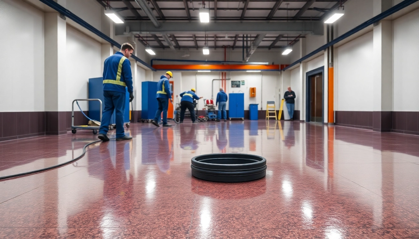 Skilled epoxy resin flooring contractors Birmingham applying durable resin coating on
